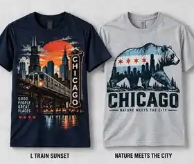 L Train Sunset and Chicago bear tees