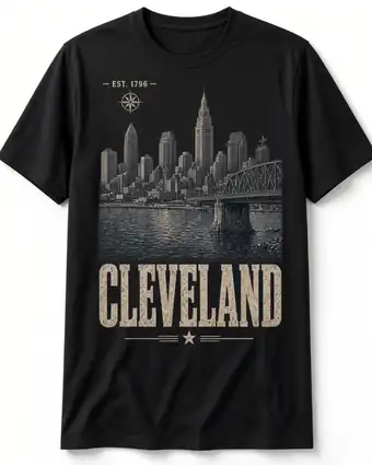 Cleveland vintage skyline design on a black tee