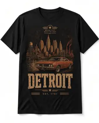 Detroit vintage skyline design on a black tee
