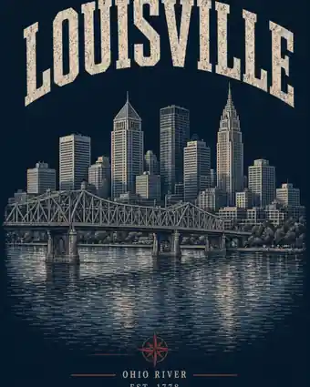 Louisville vintage skyline design on a black tee