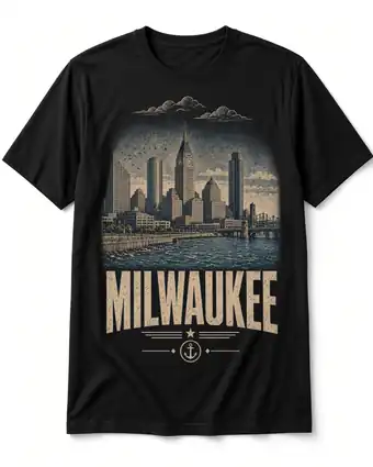 Milwaukee vintage skyline design on a black tee