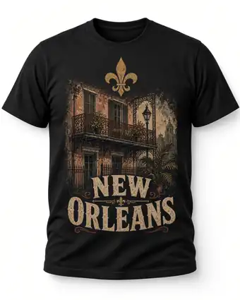 New Orleans vintage skyline design on a black tee