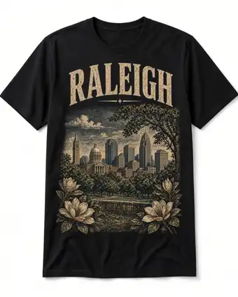 Raleigh vintage skyline design on a black tee